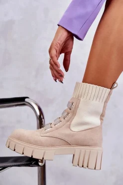 Outlet Zamszowe Wsuwane Botki Skarpetkowe Beżowe Hope Damskie Czarne Botki|Brązowe I Beżowe Botki