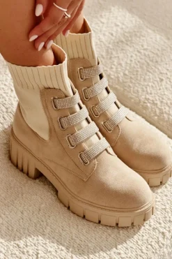 Outlet Zamszowe Wsuwane Botki Skarpetkowe Beżowe Hope Damskie Czarne Botki|Brązowe I Beżowe Botki