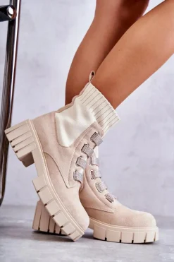 Outlet Zamszowe Wsuwane Botki Skarpetkowe Beżowe Hope Damskie Czarne Botki|Brązowe I Beżowe Botki