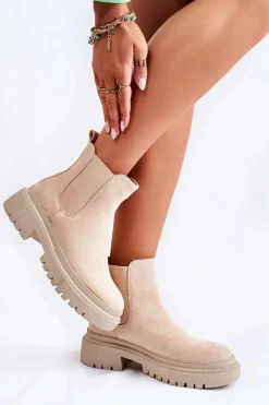 Outlet Boto Zamszowe Wsuwane Botki Workery Beżowe Lorea