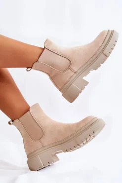 Outlet Boto Zamszowe Wsuwane Botki Workery Beżowe Lorea