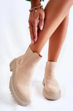 Outlet Boto Zamszowe Wsuwane Botki Workery Beżowe Lorea