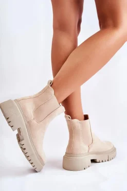 Outlet Boto Zamszowe Wsuwane Botki Workery Beżowe Lorea