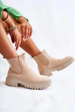 Outlet Boto Zamszowe Wsuwane Botki Workery Beżowe Lorea