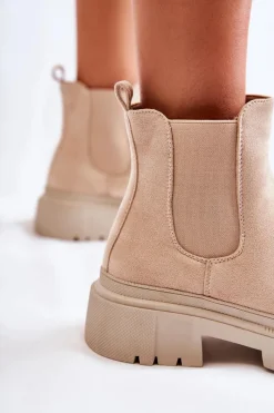 Outlet Boto Zamszowe Wsuwane Botki Workery Beżowe Lorea