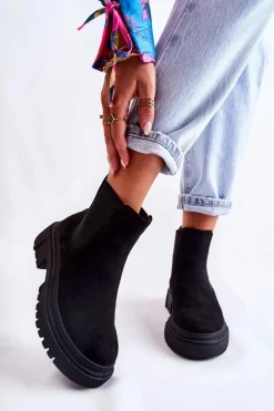 Clearance Boto Zamszowe Wsuwane Botki Workery Czarne Lorea