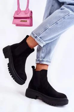 Clearance Boto Zamszowe Wsuwane Botki Workery Czarne Lorea