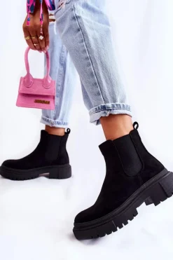 Clearance Boto Zamszowe Wsuwane Botki Workery Czarne Lorea