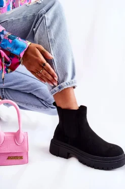 Clearance Boto Zamszowe Wsuwane Botki Workery Czarne Lorea