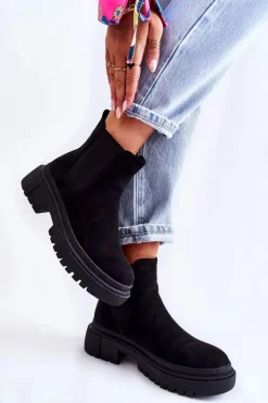 Clearance Boto Zamszowe Wsuwane Botki Workery Czarne Lorea