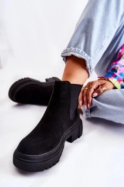 Clearance Boto Zamszowe Wsuwane Botki Workery Czarne Lorea