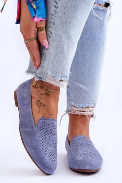 Sale Zamszowe Wygodne Mokasyny Niebieskie Giovana Damskie Mokasyny Damskie Zamszowe