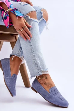 Sale Zamszowe Wygodne Mokasyny Niebieskie Giovana Damskie Mokasyny Damskie Zamszowe