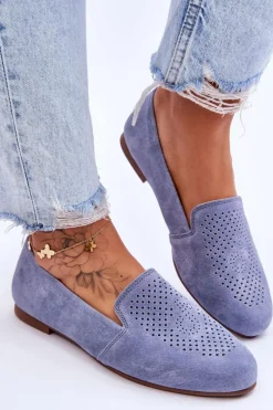 Sale Zamszowe Wygodne Mokasyny Niebieskie Giovana Damskie Mokasyny Damskie Zamszowe