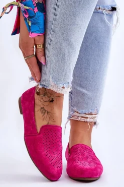 Zamszowe Wygodne Mokasyny Fuksja Giovana Damskie Loafersy Damskie|Mokasyny Damskie Zamszowe