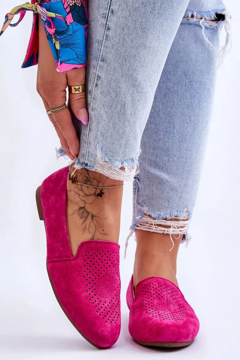 Zamszowe Wygodne Mokasyny Fuksja Giovana Damskie Loafersy Damskie|Mokasyny Damskie Zamszowe