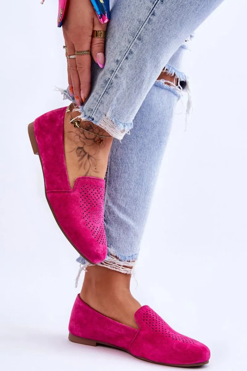 Zamszowe Wygodne Mokasyny Fuksja Giovana Damskie Loafersy Damskie|Mokasyny Damskie Zamszowe