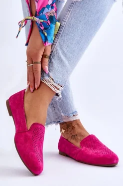 Zamszowe Wygodne Mokasyny Fuksja Giovana Damskie Loafersy Damskie|Mokasyny Damskie Zamszowe