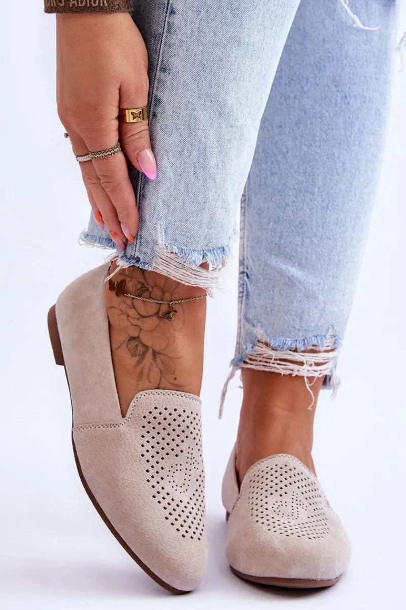 Hot Damskie buty S.Barski Zamszowe Wygodne Mokasyny Beżowe Giovana Beżowy