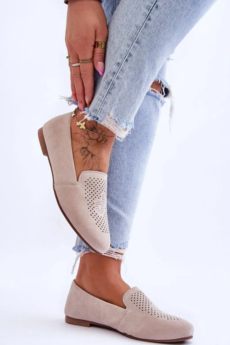 Hot Damskie buty S.Barski Zamszowe Wygodne Mokasyny Beżowe Giovana Beżowy