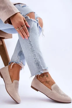 Hot Damskie buty S.Barski Zamszowe Wygodne Mokasyny Beżowe Giovana Beżowy