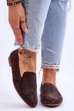 New Damskie buty S.Barski Zamszowe Wygodne Mokasyny Brązowe Giovana