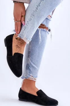 Clearance Zamszowe Wygodne Mokasyny Czarne Giovana Damskie Loafersy Damskie|Mokasyny Płaskie