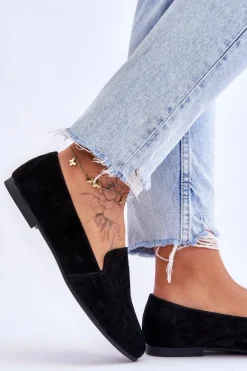 Clearance Zamszowe Wygodne Mokasyny Czarne Giovana Damskie Loafersy Damskie|Mokasyny Płaskie