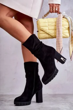 Botki Na Słupku|Czarne Botki>Boto Zamszowe Wysokie Botki Na Słupku Czarne Volter