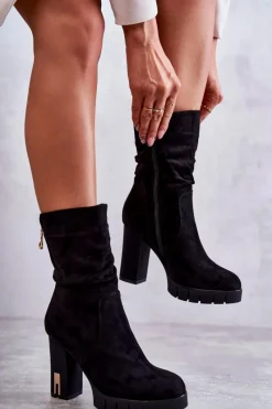 Botki Na Słupku|Czarne Botki>Boto Zamszowe Wysokie Botki Na Słupku Czarne Volter
