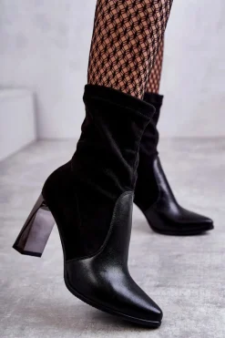 Botki Skórzane|Botki Na Słupku>Laura Messi Zamszowe Wysokie Botki Na Obcasie 2527 Czarne