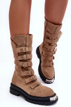Botki Zimowe Damskie|Brązowe I Beżowe Botki><noscript><img width=