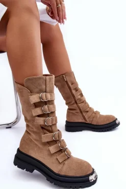 Botki Zimowe Damskie|Brązowe I Beżowe Botki><noscript><img width=
