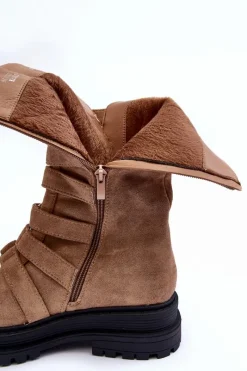 Botki Zimowe Damskie|Brązowe I Beżowe Botki><noscript><img width=