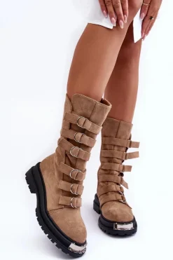 Botki Zimowe Damskie|Brązowe I Beżowe Botki><noscript><img width=