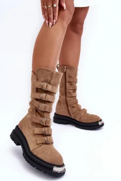 Botki Zimowe Damskie|Brązowe I Beżowe Botki><noscript><img width=