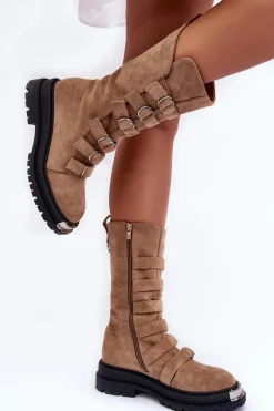 Botki Zimowe Damskie|Brązowe I Beżowe Botki><noscript><img width=