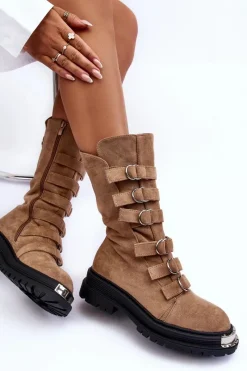 Botki Zimowe Damskie|Brązowe I Beżowe Botki><noscript><img width=