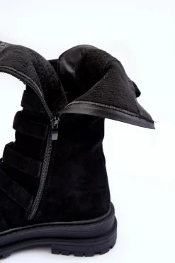 Boto Zamszowe Wysokie Botki Workery Z Paskami Czarne Elnatea