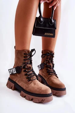 Damskie Trapery|Botki Sznurowane>Boto Zamszowe Wysokie Botki Z Ociepleniem Brązowe Danity