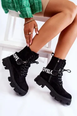 Discount Zamszowe Wysokie Botki Z Ociepleniem Czarne Danity Damskie Botki Ocieplane|Damskie Trapery