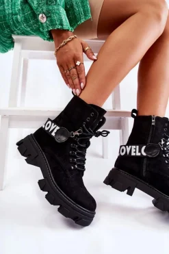 Discount Zamszowe Wysokie Botki Z Ociepleniem Czarne Danity Damskie Botki Ocieplane|Damskie Trapery