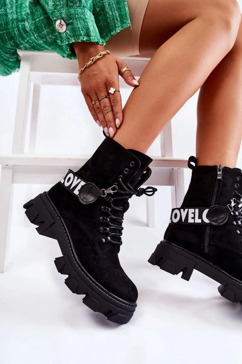 Discount Zamszowe Wysokie Botki Z Ociepleniem Czarne Danity Damskie Botki Ocieplane|Damskie Trapery