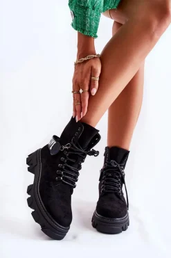 Discount Zamszowe Wysokie Botki Z Ociepleniem Czarne Danity Damskie Botki Ocieplane|Damskie Trapery