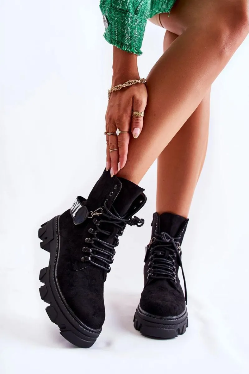 Discount Zamszowe Wysokie Botki Z Ociepleniem Czarne Danity Damskie Botki Ocieplane|Damskie Trapery