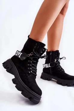 Discount Zamszowe Wysokie Botki Z Ociepleniem Czarne Danity Damskie Botki Ocieplane|Damskie Trapery