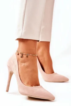 Szpilki Zamszowe>Boto Zamszowe Wysokie Szpilki Beżowe Melany