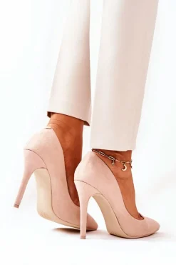 Szpilki Zamszowe></noscript>Boto Zamszowe Wysokie Szpilki Beżowe Melany