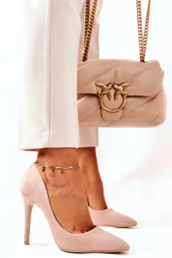 Szpilki Zamszowe></noscript>Boto Zamszowe Wysokie Szpilki Beżowe Melany