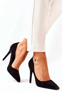 New Boto Zamszowe Wysokie Szpilki Czarne Melany